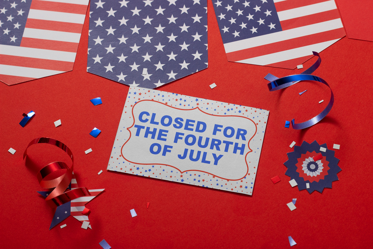 This shows a sign that says Closed for the Fourth of July. This is one of the printable Closed and Open for 4th of July templates you can download in this blog post.