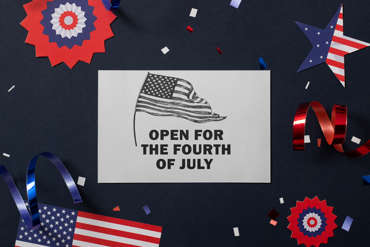 This shows a sign that says Open for the Fourth of July. This is one of the printable Closed and Open for 4th of July templates you can download in this blog post.