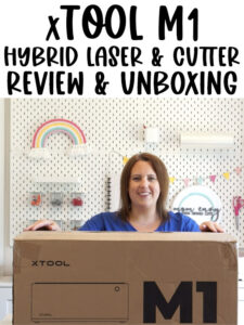 At the top it says xTool M1 hybrid laser & cutter review & unboxing. Below that is an image showing the xTool M1 machine (which is a hybrid laser and cutting machine).