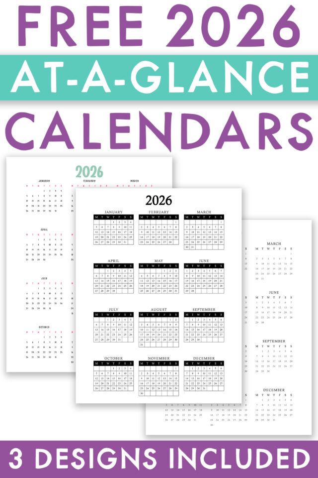 Free 2026 & 2025 Year at a Glance Calendar Printable Templates