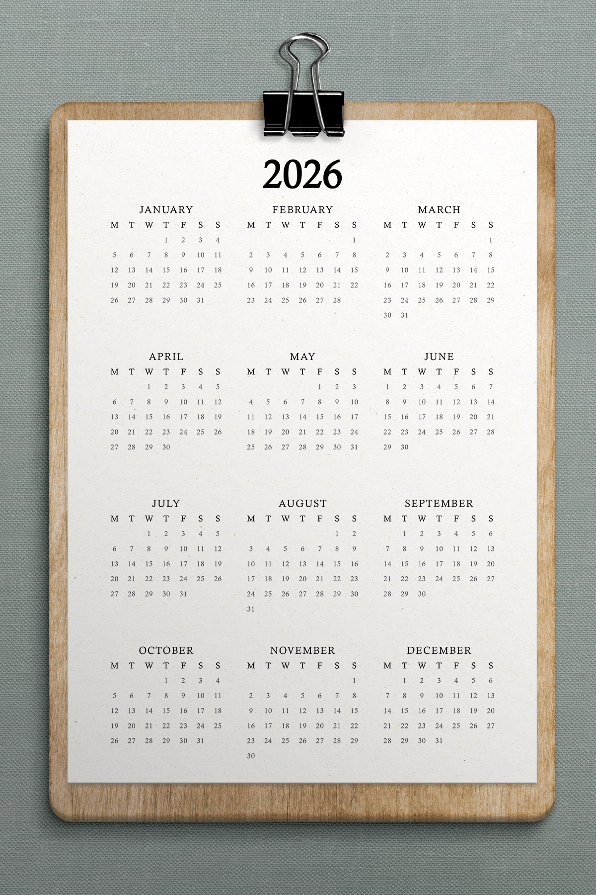 2026 YEAR AT A GLANCE CALENDAR FREE PRINTABLE visual data 2