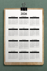 This image shows a 2026 free printable year at a glance calendar you can get for free in this blog post.
