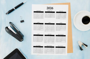 This image shows a 2026 free printable year at a glance calendar you can get for free in this blog post.