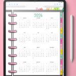 This image shows a 2026 free printable year at a glance calendar you can get for free in this blog post. It shows it in a digital planner instead of printed.