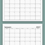 This image shows an example of the free 2027 printable calendar one page design you can get for free in this blog post. It's showing the month of January in both a Sunday and Monday start.