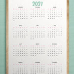 This image shows a 2027 free printable year at a glance calendar you can get for free in this blog post.