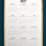 This image shows a 2027 free printable year at a glance calendar you can get for free in this blog post.