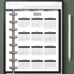 This image shows a 2024 free printable year at a glance calendar you can get for free in this blog post. It shows it in a digital planner instead of printed.