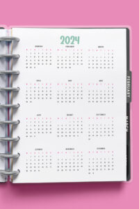 This image shows a 2024 free printable year at a glance calendar you can get for free in this blog post.