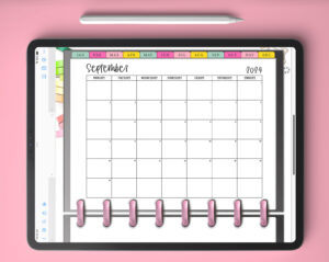 This image is showing a calendar for the month of September inside of a digital planner on a tablet screen.