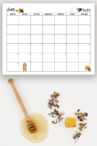 This image shows one of the months from this set of free printable calendars (starting with either a Sunday or Monday). This example is showing the month of June.