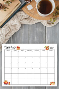 This image shows one of the months from this set of free printable calendars (starting with either a Sunday or Monday). This example is showing the month of September.