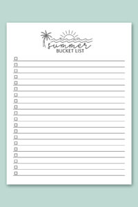 This image shows one of lists from the free bucket list printable set. This one is the summer bucket list printable.