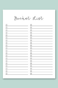 This image shows one of lists from the free bucket list printable set. This one is the generic bucket list printable with a simple design.