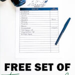 At the top, the image shows one of lists from the free bucket list printable set. This one is the travel bucket list printable. At the bottom, it says free set of travel bucket lists.