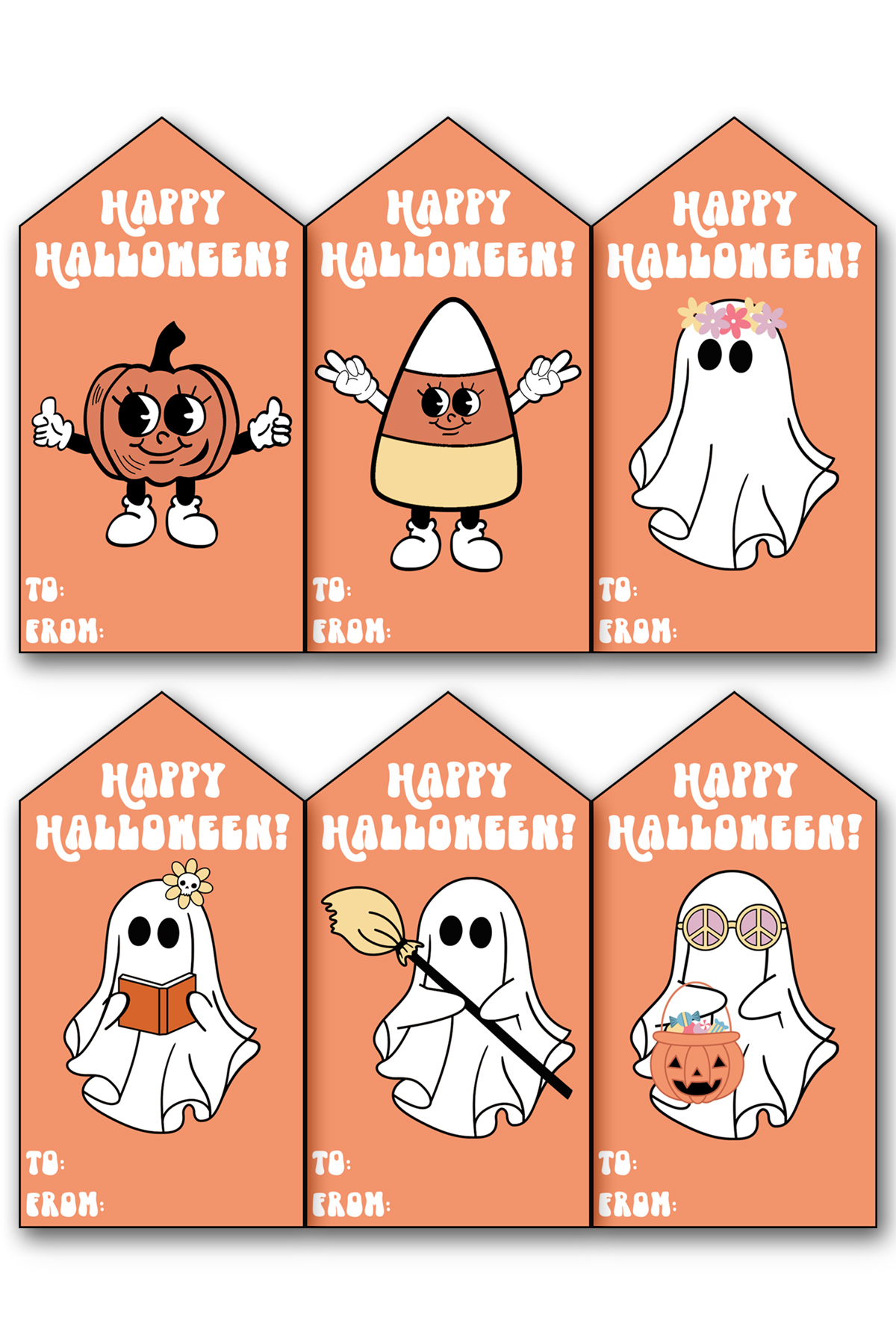 This image shows one of the 17 free sheets of free Happy Halloween printable tags you can download for free in this blog post.