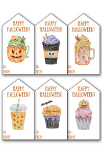 This image shows one of the 17 free sheets of free Happy Halloween printable tags you can download for free in this blog post.