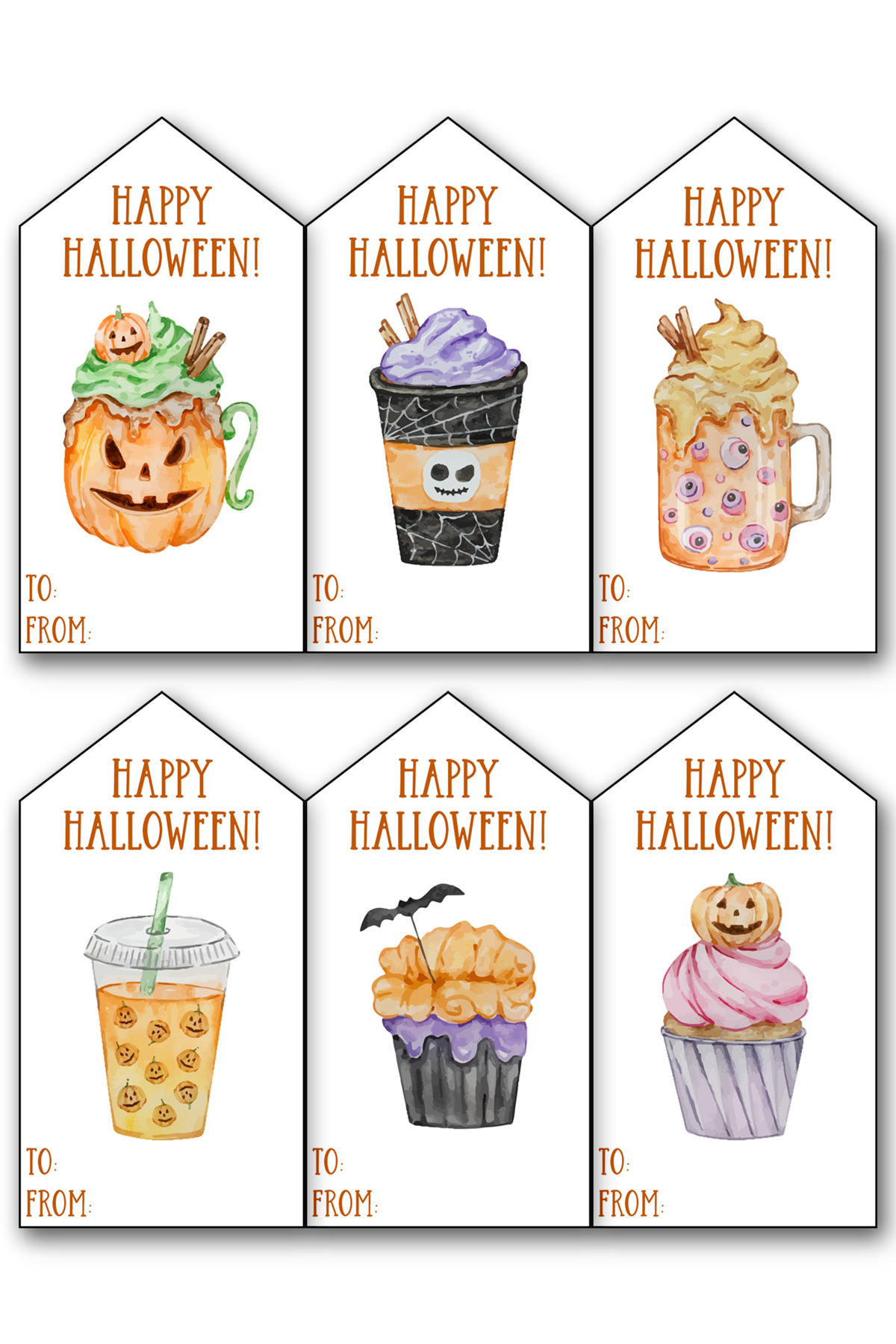 This image shows one of the 17 free sheets of free Happy Halloween printable tags you can download for free in this blog post.