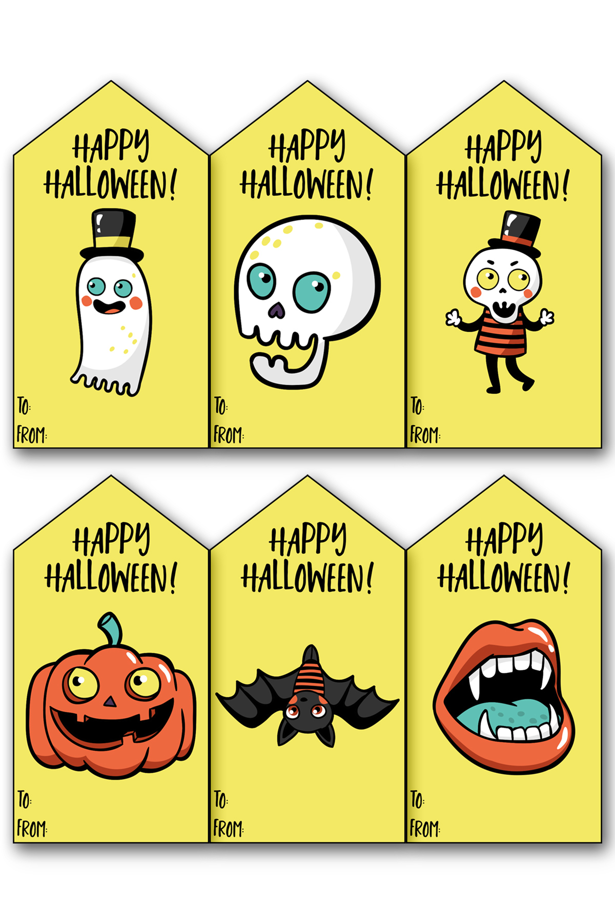 This image shows one of the 17 free sheets of free Happy Halloween printable tags you can download for free in this blog post.