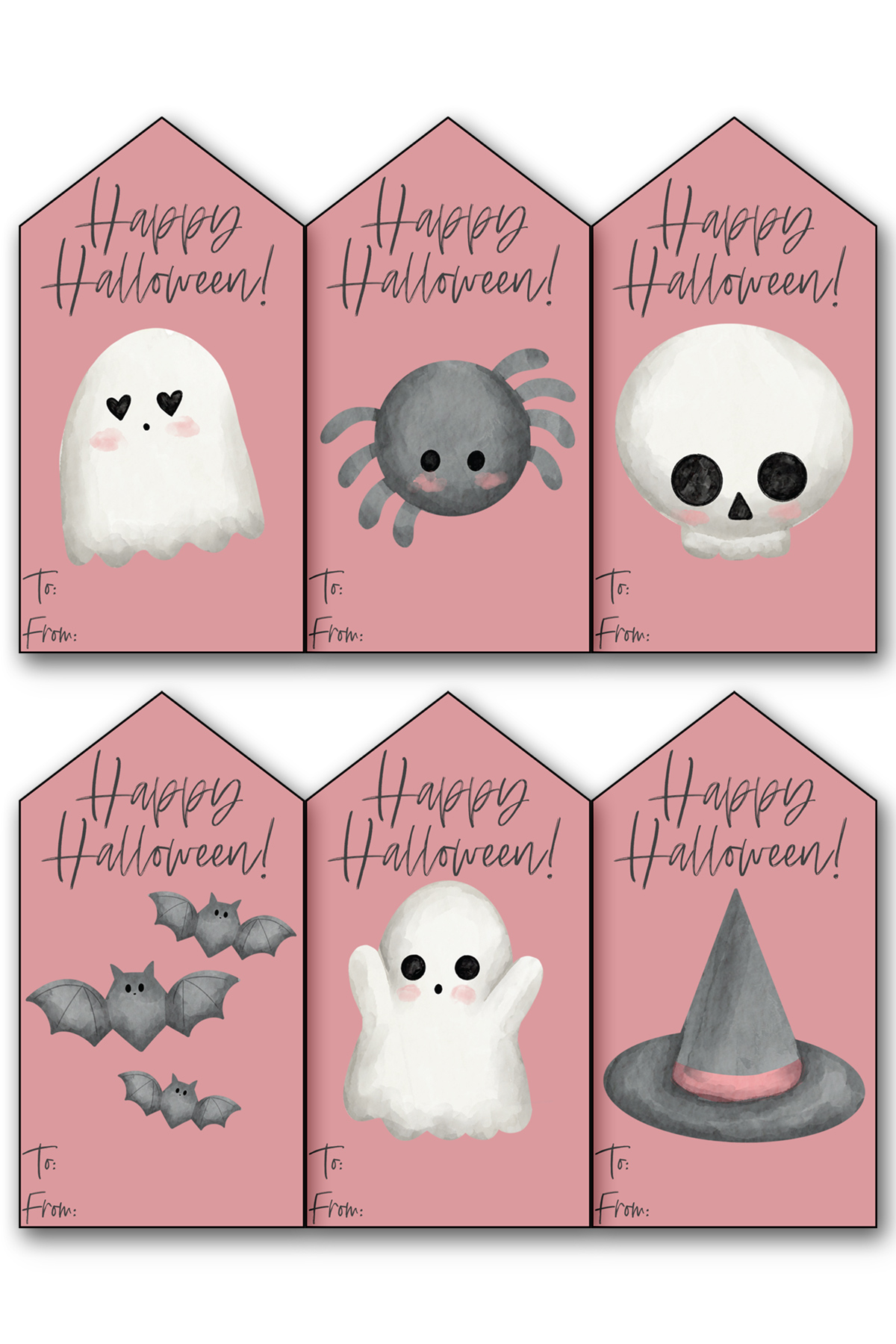 This image shows one of the 17 free sheets of free Happy Halloween printable tags you can download for free in this blog post.