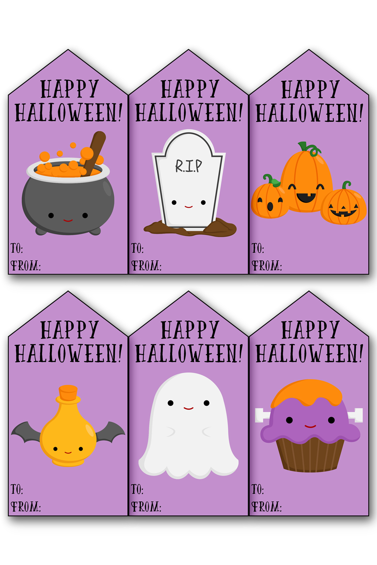 This image shows one of the 17 free sheets of free Happy Halloween printable tags you can download for free in this blog post.