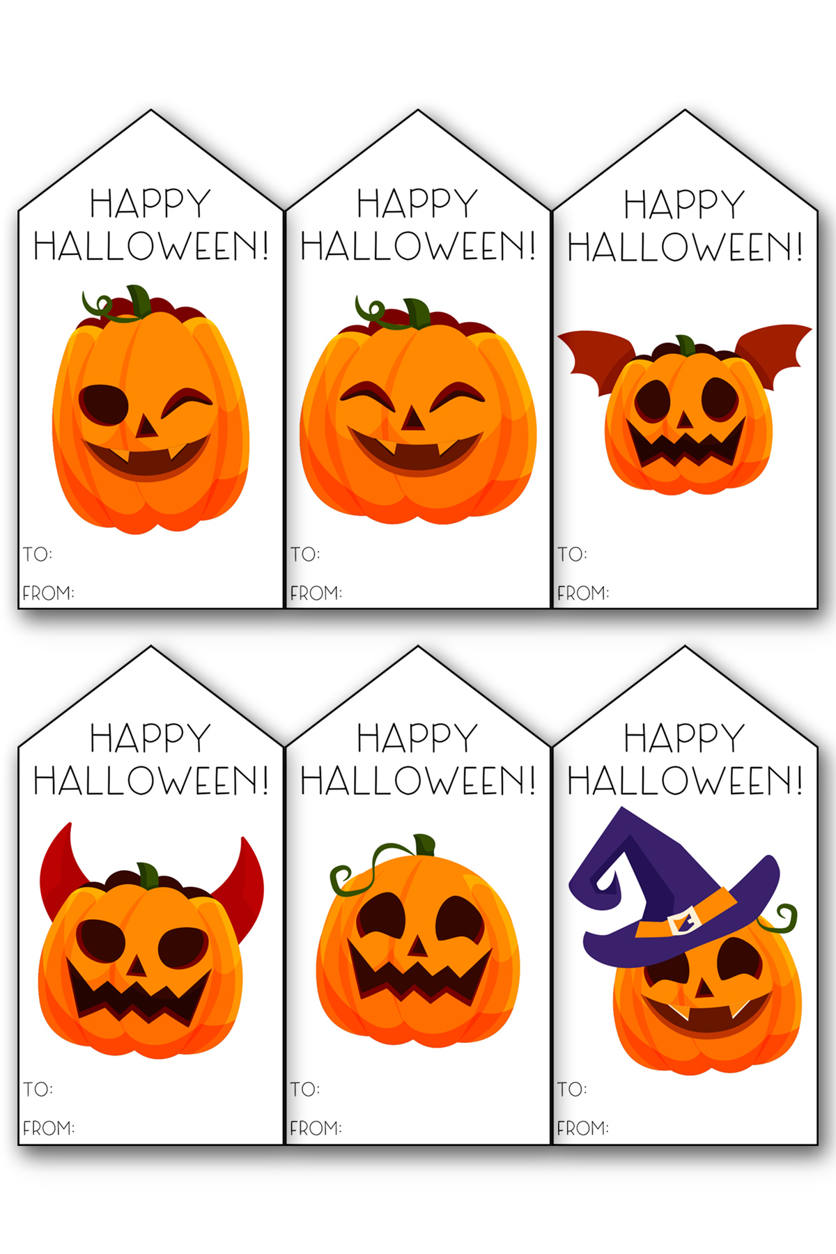 This image shows one of the 17 free sheets of free Happy Halloween printable tags you can download for free in this blog post.