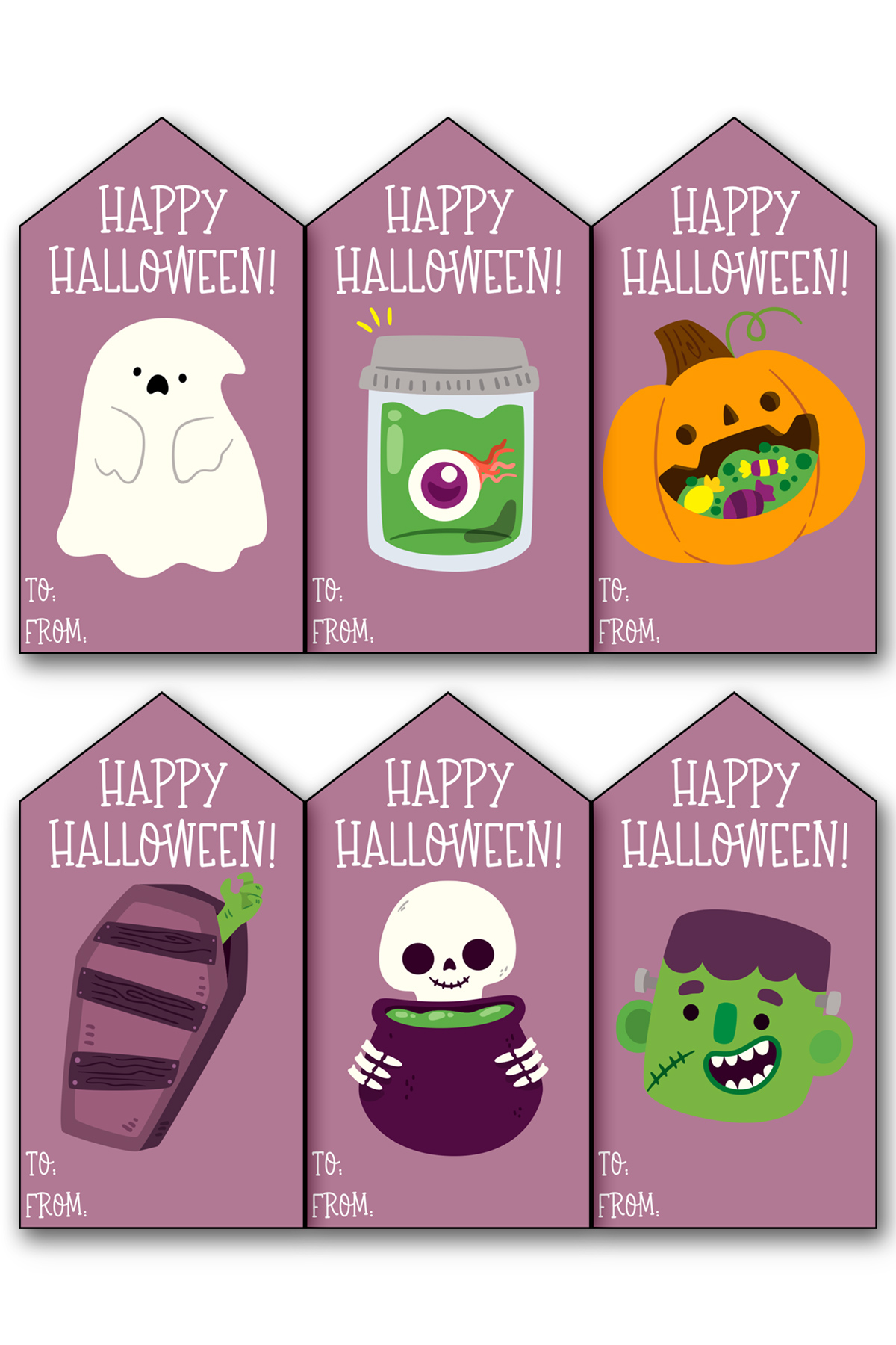 This image shows one of the 17 free sheets of free Happy Halloween printable tags you can download for free in this blog post.