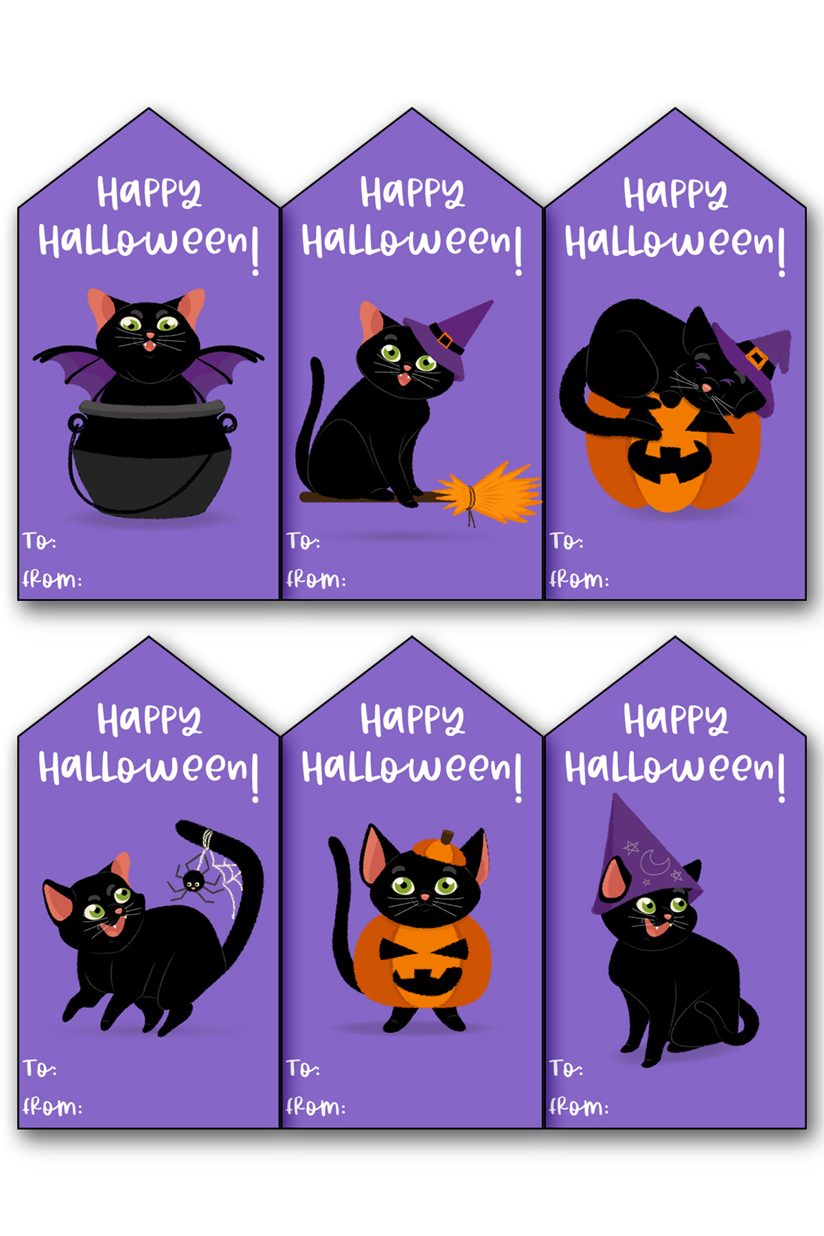 This image shows one of the 17 free sheets of free Happy Halloween printable tags you can download for free in this blog post.