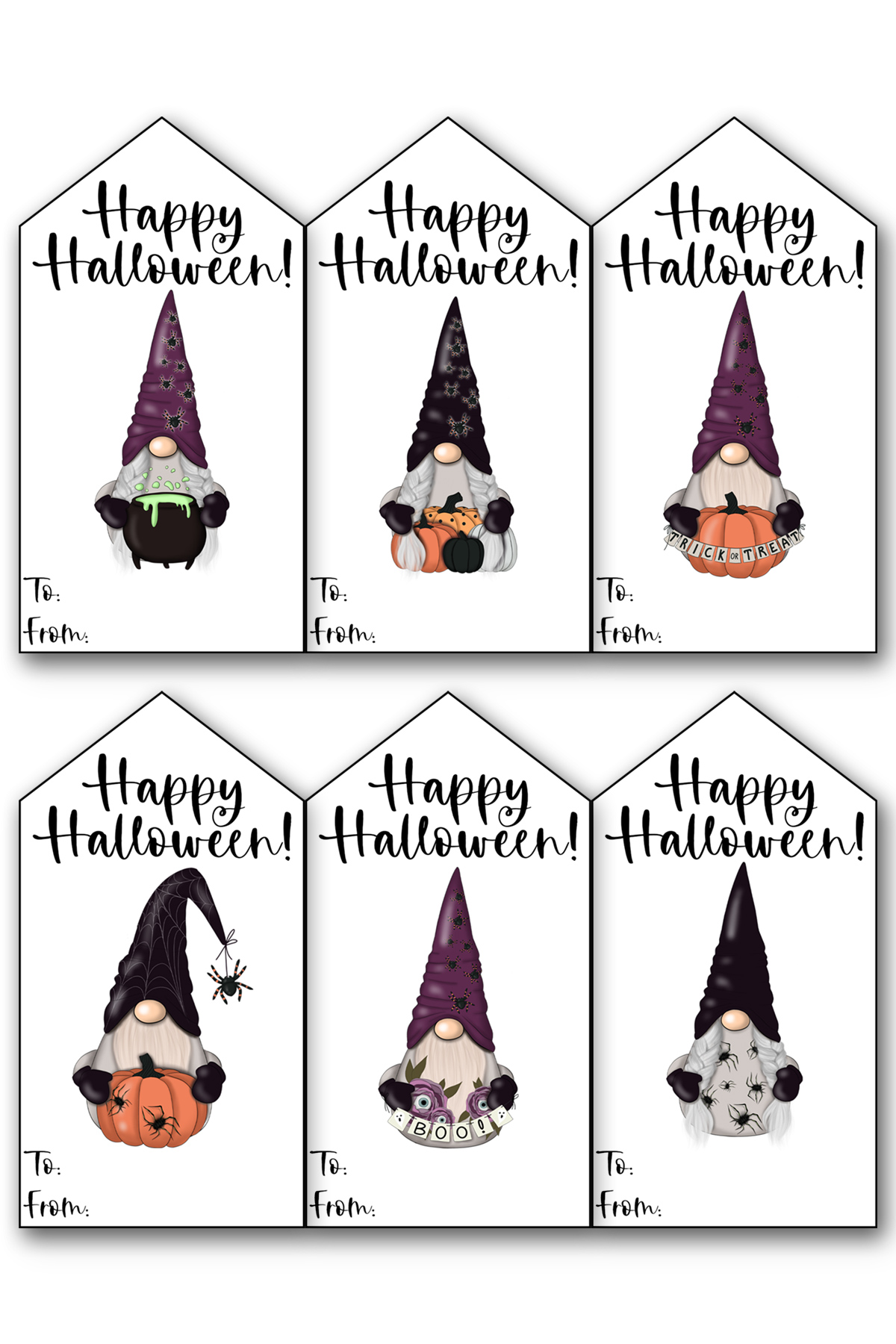 This image shows one of the 17 free sheets of free Happy Halloween printable tags you can download for free in this blog post.