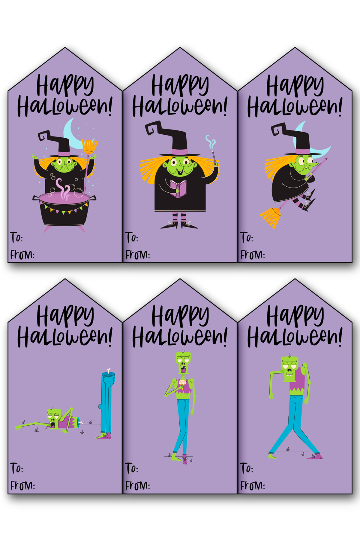 This image shows one of the 17 free sheets of free Happy Halloween printable tags you can download for free in this blog post.