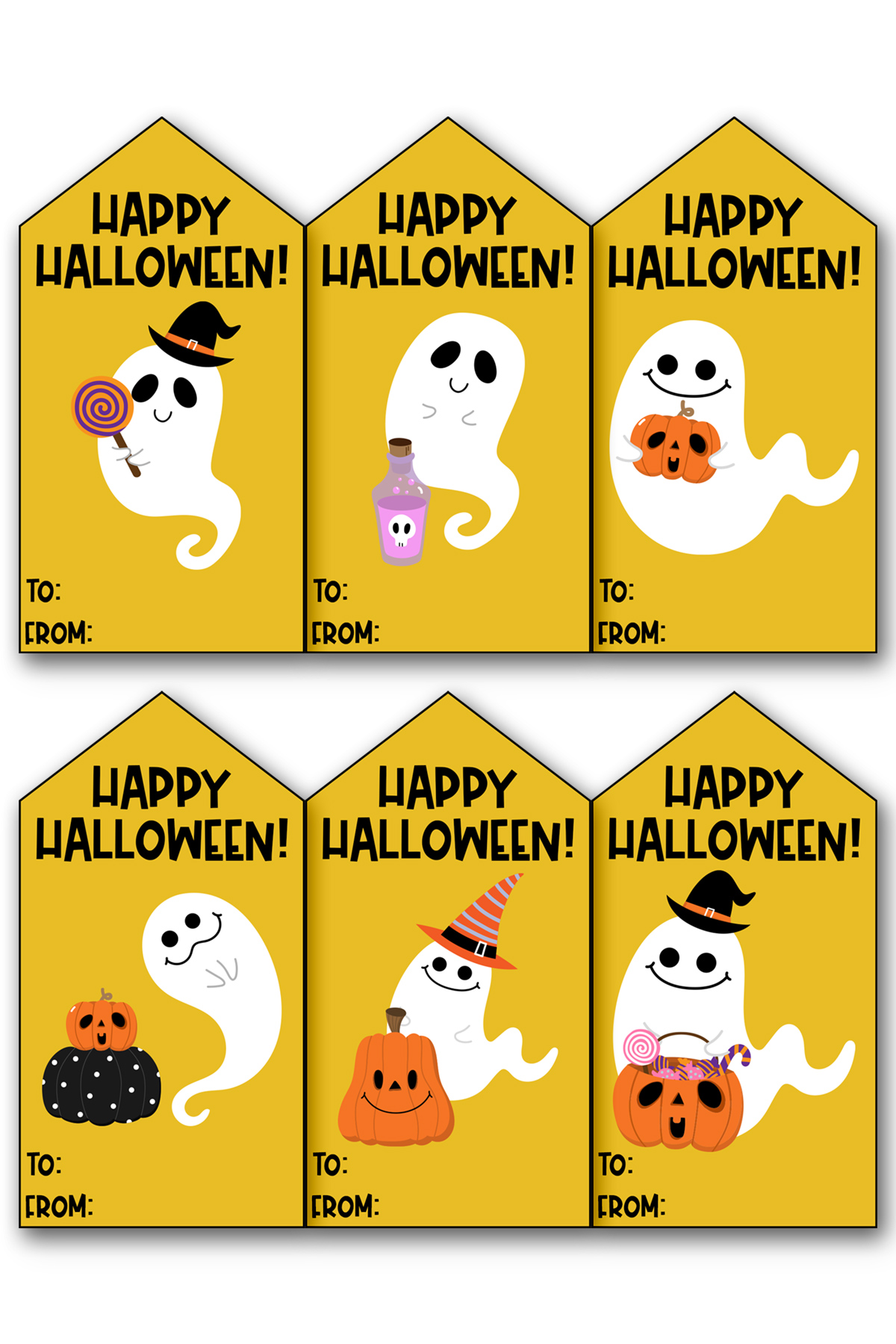 This image shows one of the 17 free sheets of free Happy Halloween printable tags you can download for free in this blog post.