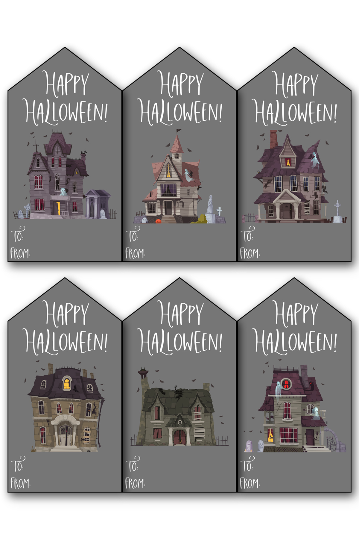 This image shows one of the 17 free sheets of free Happy Halloween printable tags you can download for free in this blog post.