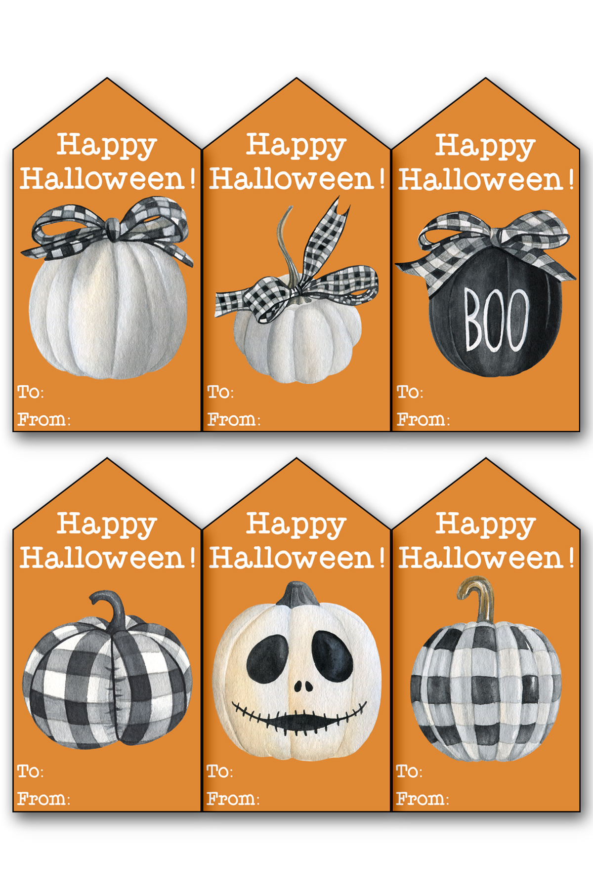 This image shows one of the 17 free sheets of free Happy Halloween printable tags you can download for free in this blog post.