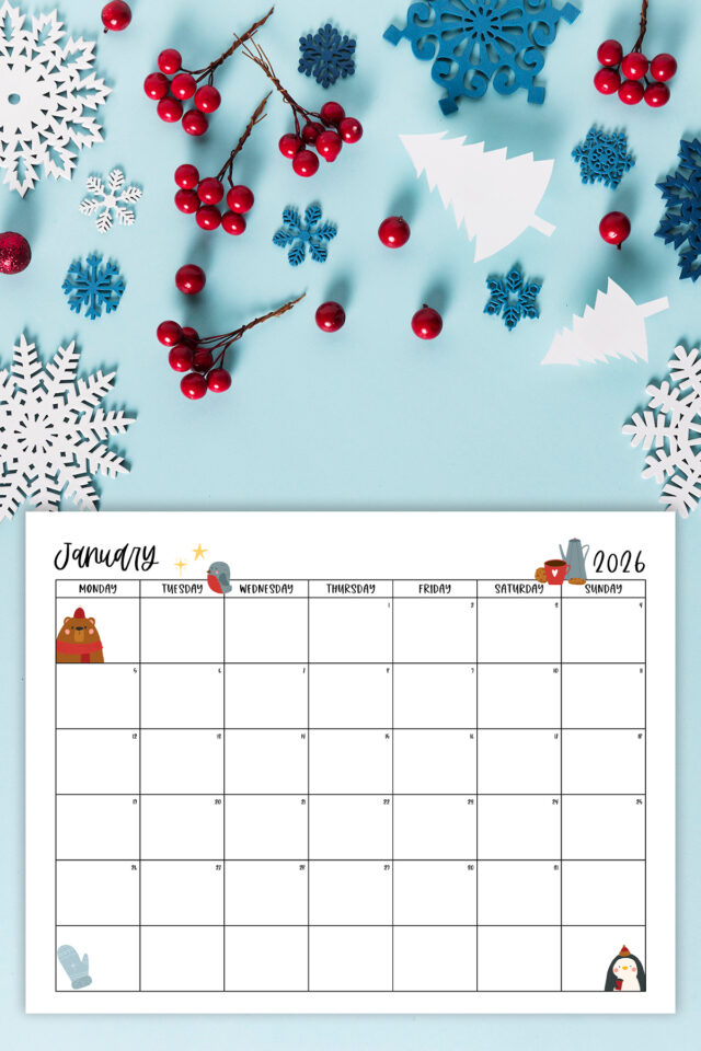 Free 2026 & 2025 Printable Calendar with Monday and Sunday Start