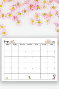 This image shows one of the months from this set of free printable calendars (starting with either a Sunday or Monday). This example is showing the month of May.