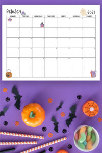 This image shows one of the months from this set of free printable calendars (starting with either a Sunday or Monday). This example is showing the month of October.