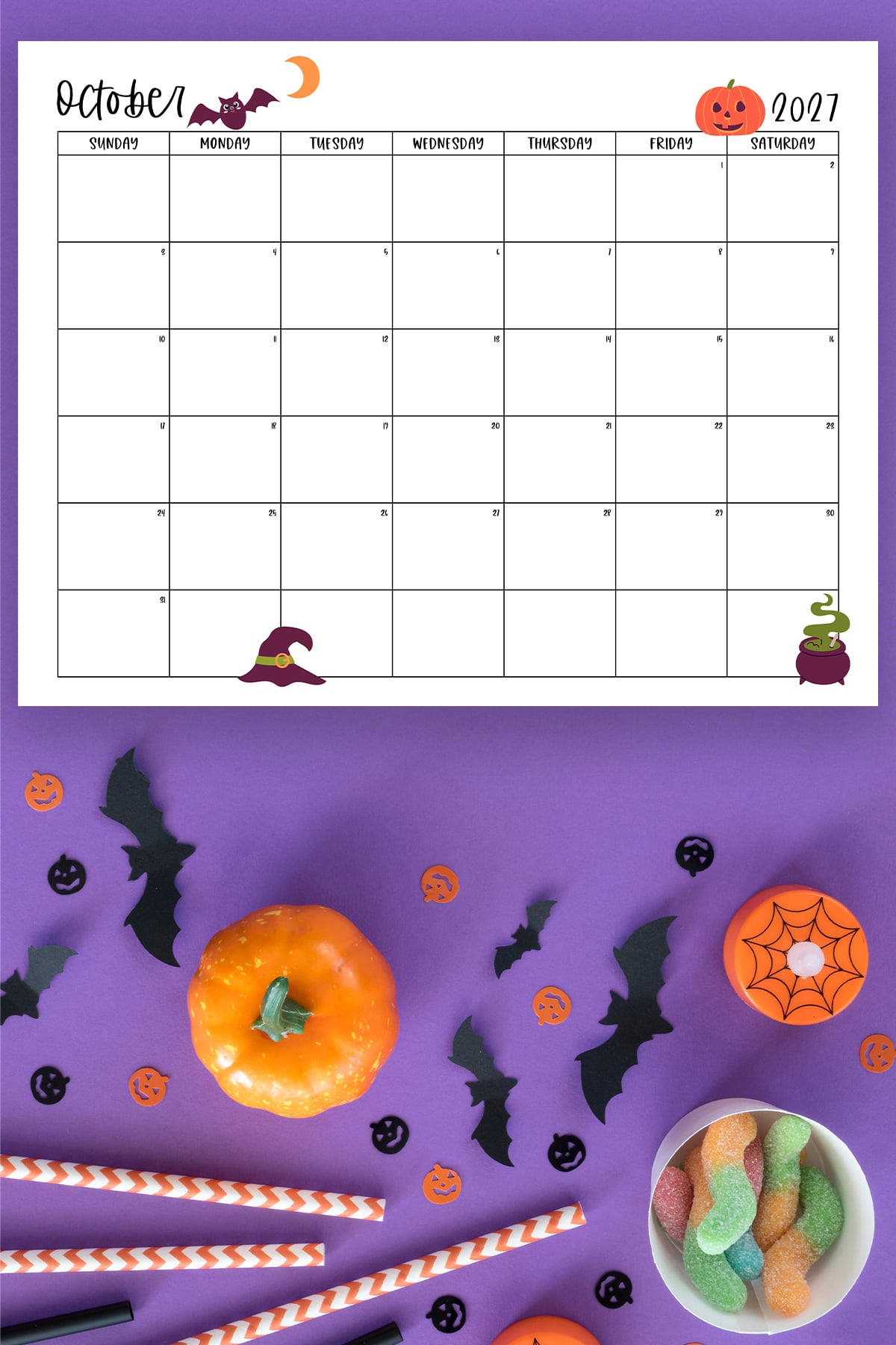 This image shows one of the months from this set of free printable calendars (starting with either a Sunday or Monday). This example is showing the month of October.