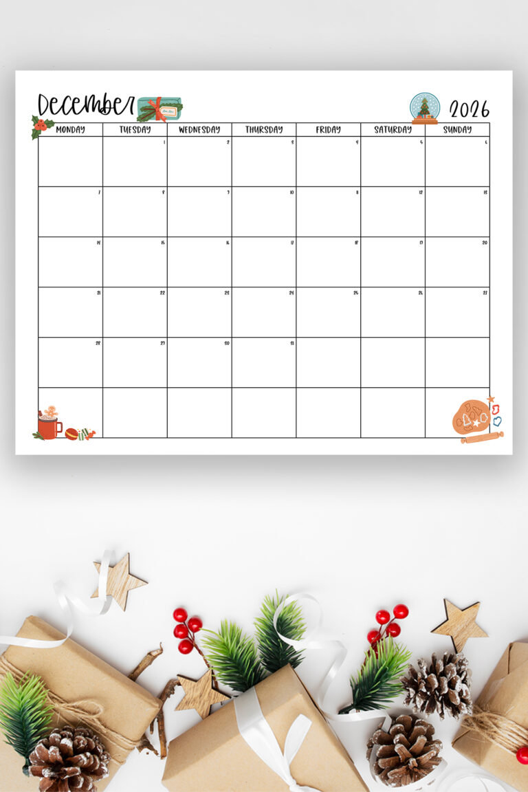 Free 2026 & 2025 Printable Calendar with Monday and Sunday Start