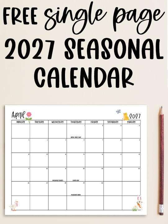 Free 2027 & 2026 Printable Calendar with Monday and Sunday Start