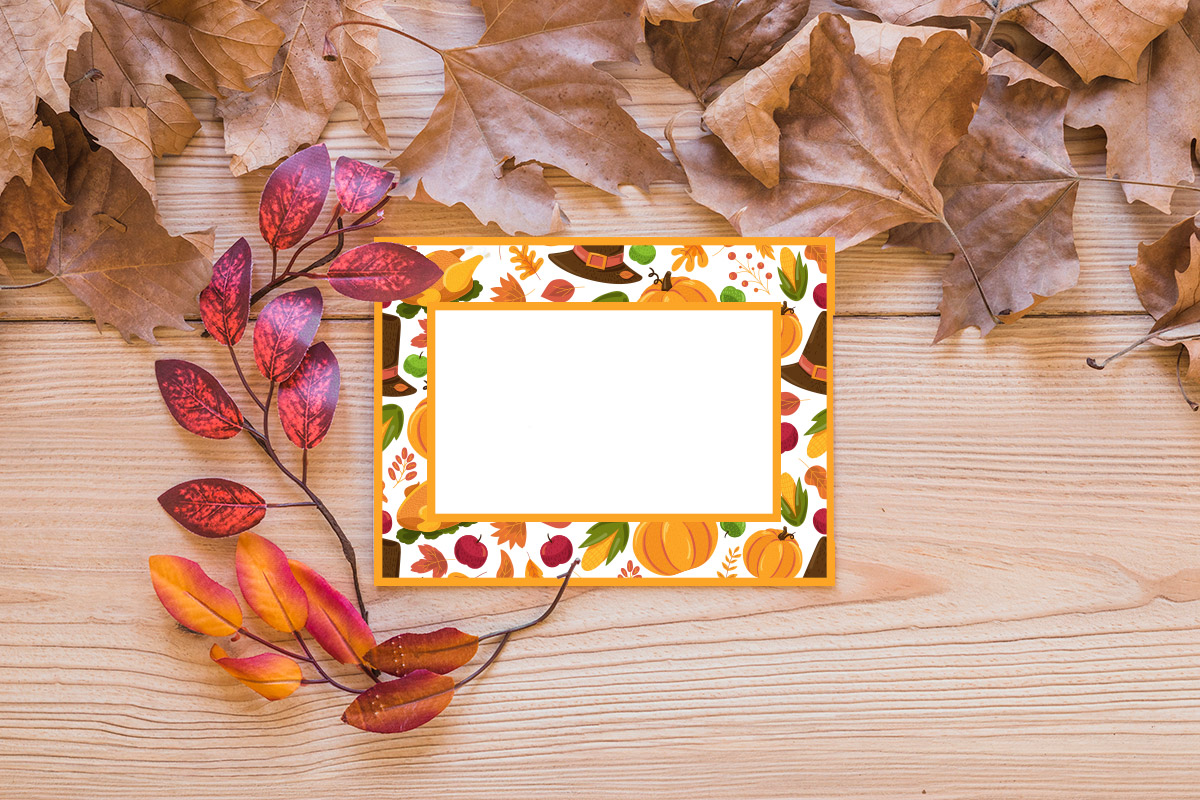 This image shows an example of the free Thanksgiving place card and name cards you can get for free in this blog post.