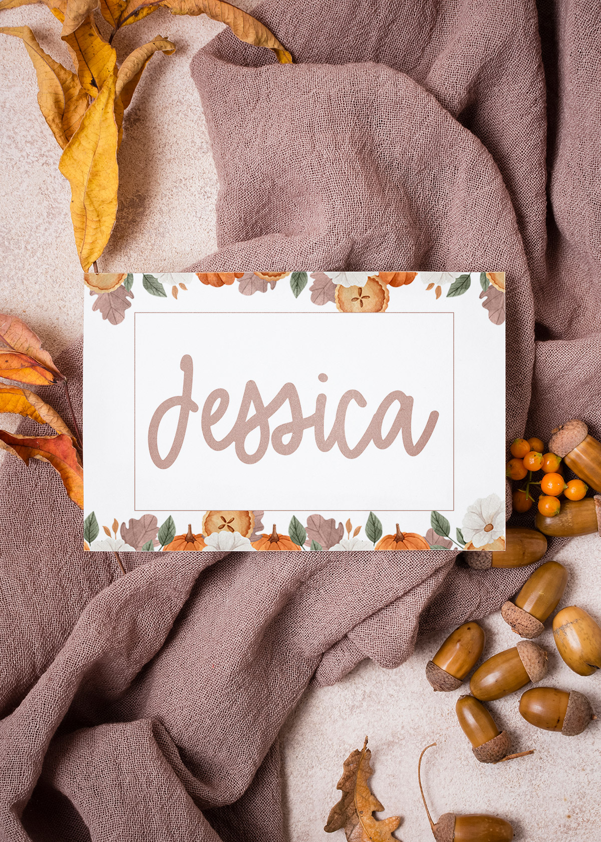 This image shows an example of the free Thanksgiving place card and name cards you can get for free in this blog post.