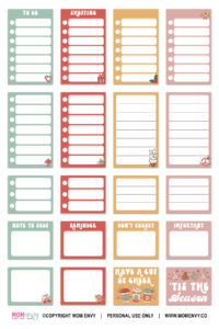This is an image of the one sheet of the free digital Christmas planner stickers you can get for free at the end of this post.