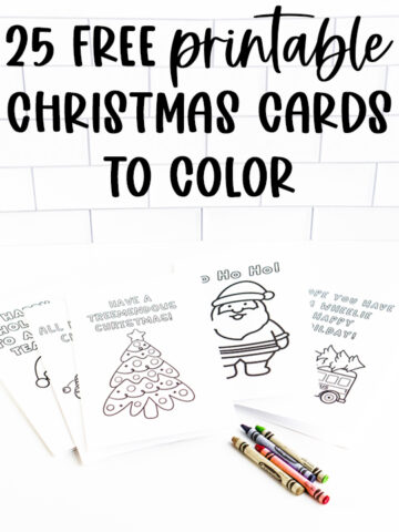 At the top it says 25 free printable Christmas cards to color. Below that are some of the 25 free printable Christmas cards to color you can get for free in this blog post.