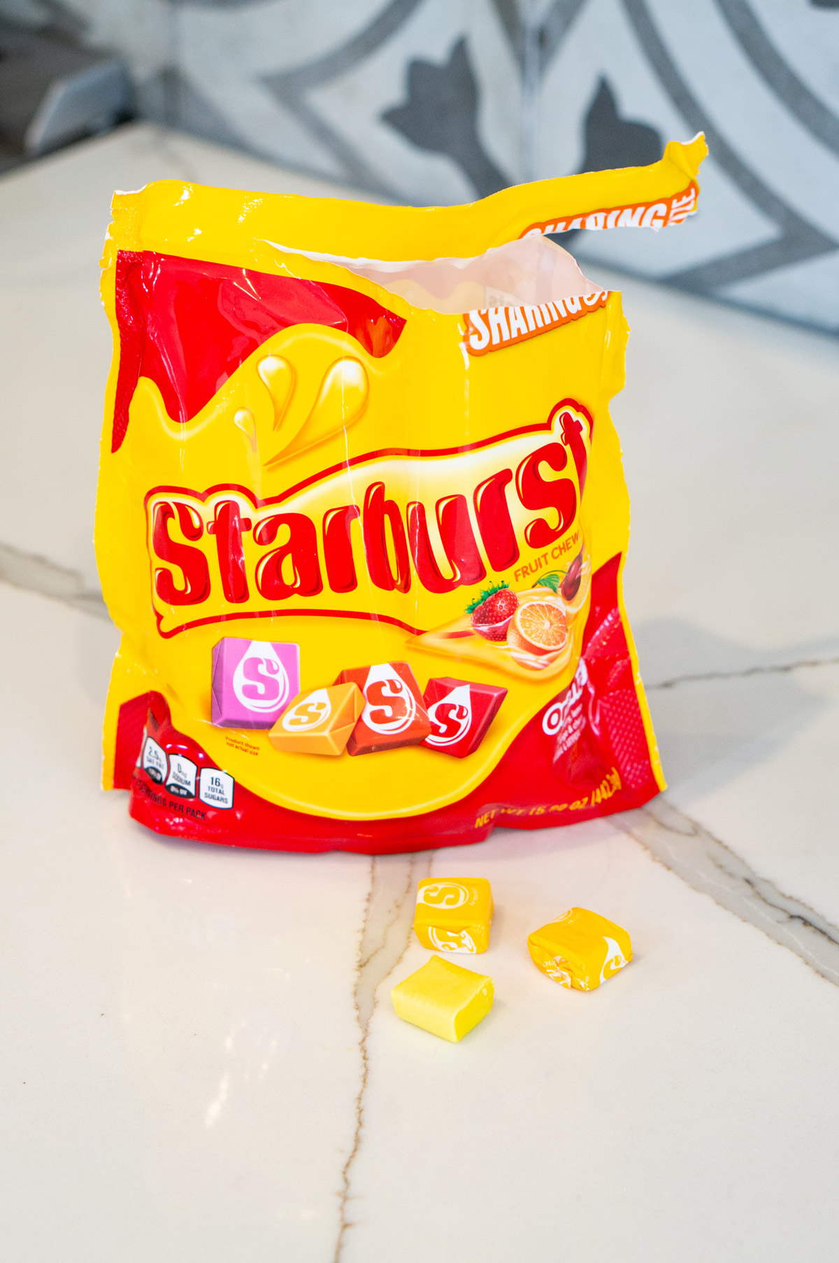 This image shows a yellow Starburst to act as faux butter on a turkey dinner cookie kit.