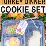 At the top it says DIY Thanksgiving Turkey Dinner cookie set. Below that is an example of a complete Thanksgiving turkey dinner cookie set.