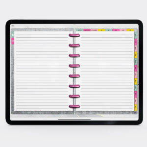This image shows the free digital planner you can get in this post. It is open to the monthly notes section.