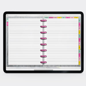 This image shows the free digital planner you can get in this post. It is open to the notes section.