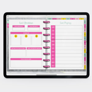 This image shows the free digital planner you can get in this post. It is open to the Individual goal section.