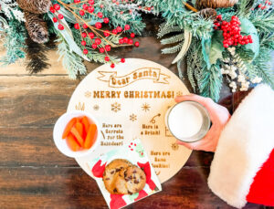 This is an image of a Santa cookie tray using the free Santa tray SVG you can get in this post.