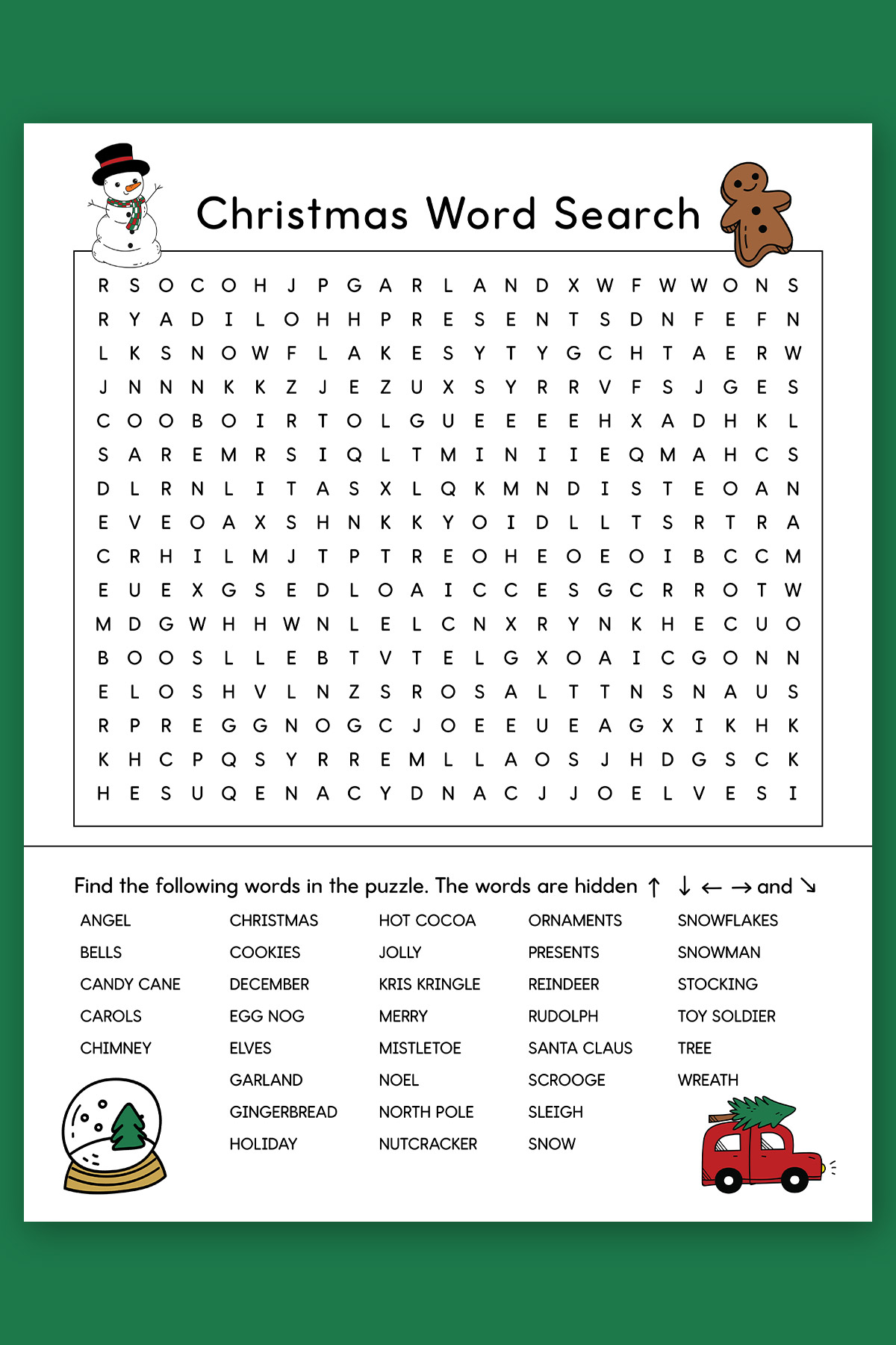 This is an example of one free words searches you can get from the Christmas word find printable set.